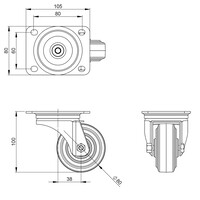 372081 BLK zwenkwiel 80mm ongeremd zwart