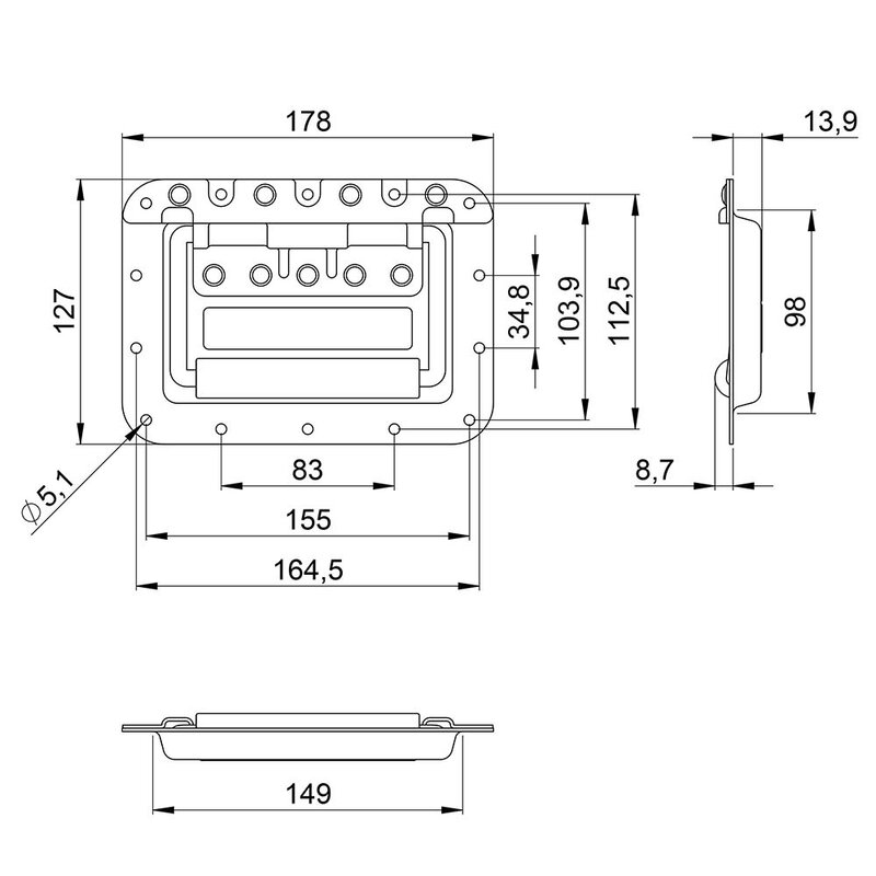 34085 BLK groot inbouw handvat 14mm diep zwart
