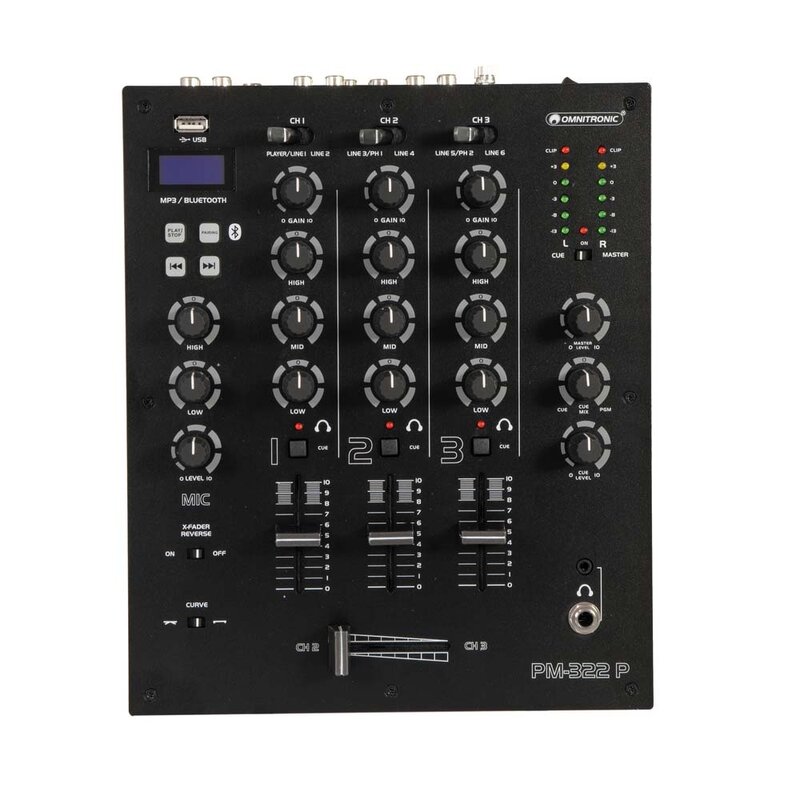 Omnitronic PM-322P 3-kanaals dj-mixer met BT en USB-speler PM-322P 3-kanaals dj-mixer met BT en USB-speler