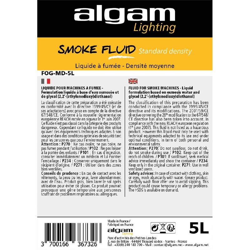 Algam Lighting FOG-MD medium rookvloeistof 5L FOG-MD medium rookvloeistof 5L