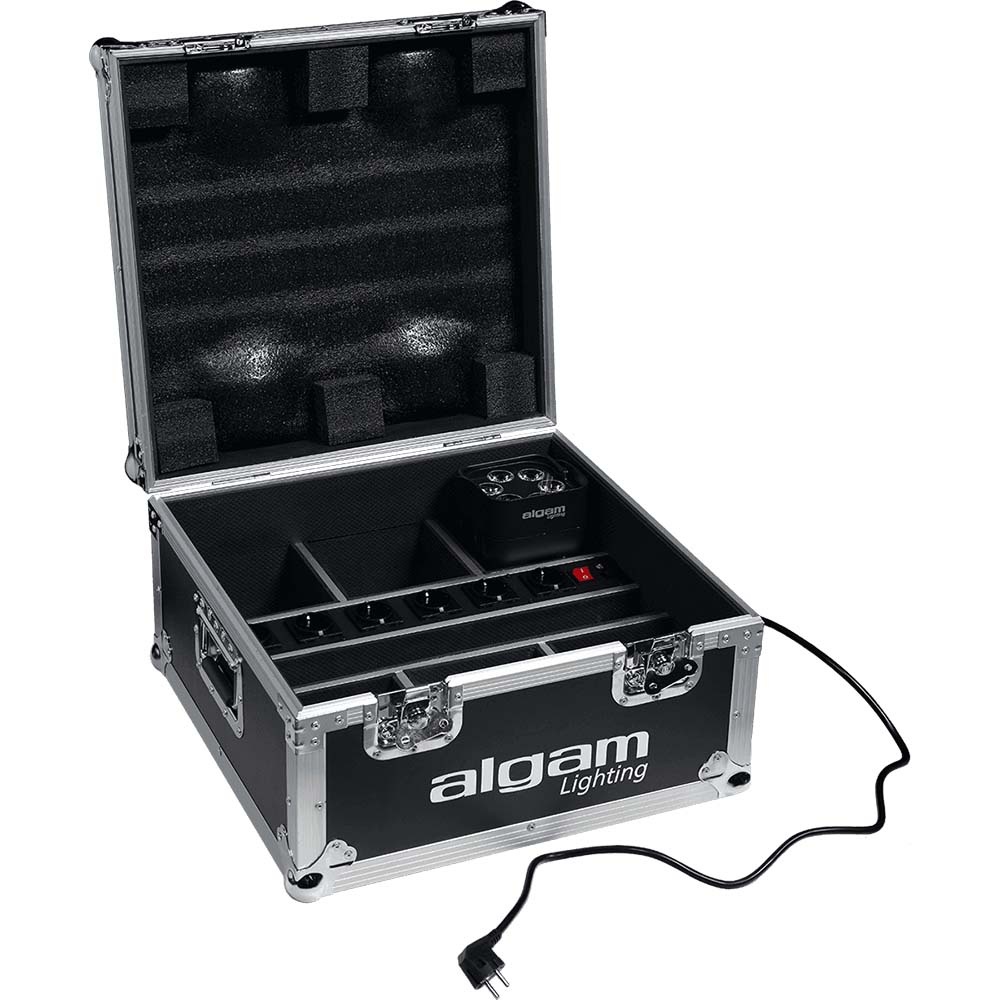 Algam Lighting - Flightcase voor Accu Par - Accu par flightcase - Flightcase met Powercon - Oplaadflightcase Algam lighting - Met wieltjes - Zwart