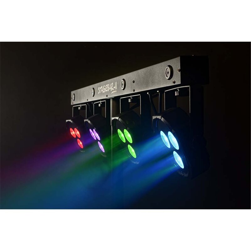 Stagebar II met 4 RGB LED-parren & 4 stroboscoops op statief