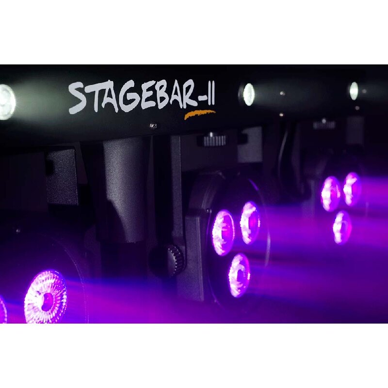 Stagebar II met 4 RGB LED-parren & 4 stroboscoops op statief