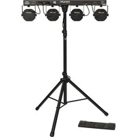 Stagebar II met 4 RGB LED-parren & 4 stroboscoops op statief