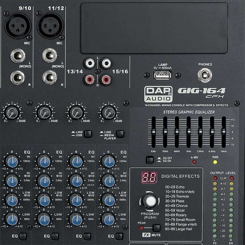 DAP GIG-164CFX 16-kanaals PA-mixer met effecten GIG-164CFX 16-kanaals PA-mixer met effecten