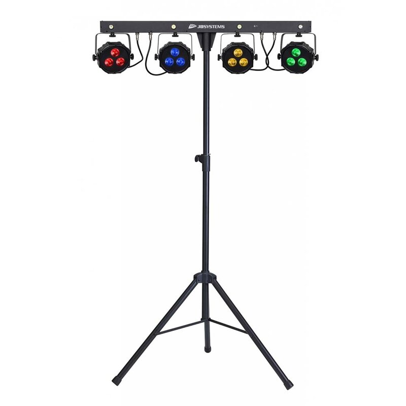 Liveset 2 met 4 RGB LED-parren & 4 stroboscopen op statief