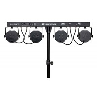 Liveset 2 met 4 RGB LED-parren & 4 stroboscopen op statief