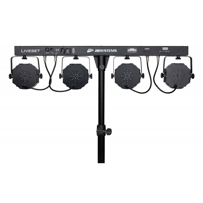 Liveset 2 met 4 RGB LED-parren & 4 stroboscopen op statief