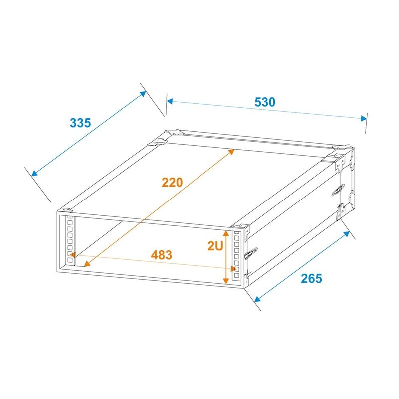Rack Profi 19 inch flightcase 2HE 250mm diep