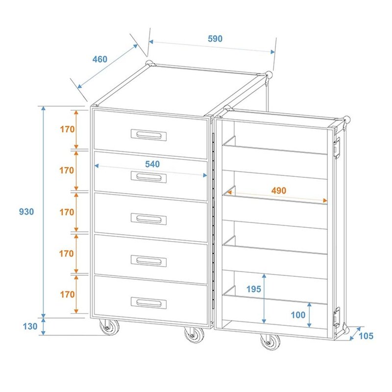 Universal Drawer Case TSF-1 met wielen