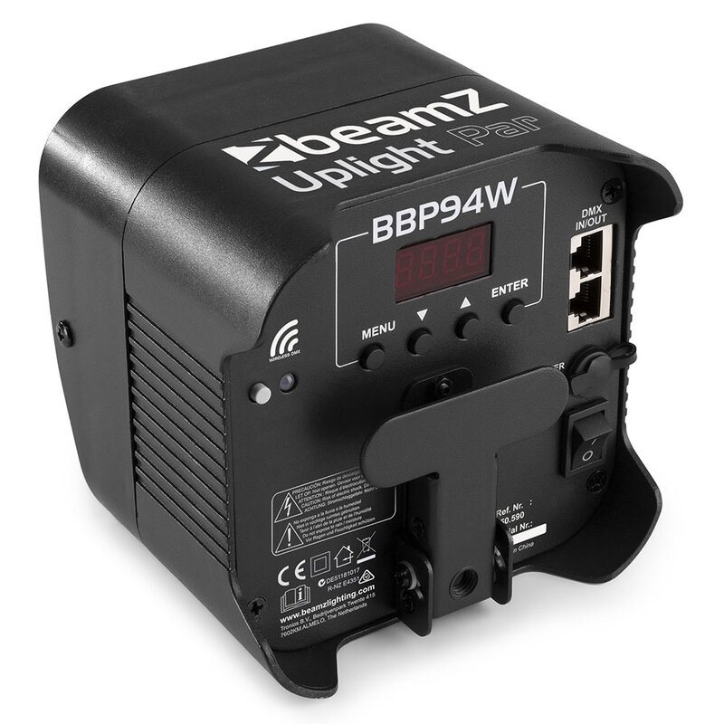 BeamZ 8x BBP94W verticale LED par op accu RGBWA+UV WDMX  + Beamz FCC9 flightcase 8x BBP94W verticale LED par op accu RGBWA+UV WDMX  + Beamz FCC9 flightcase