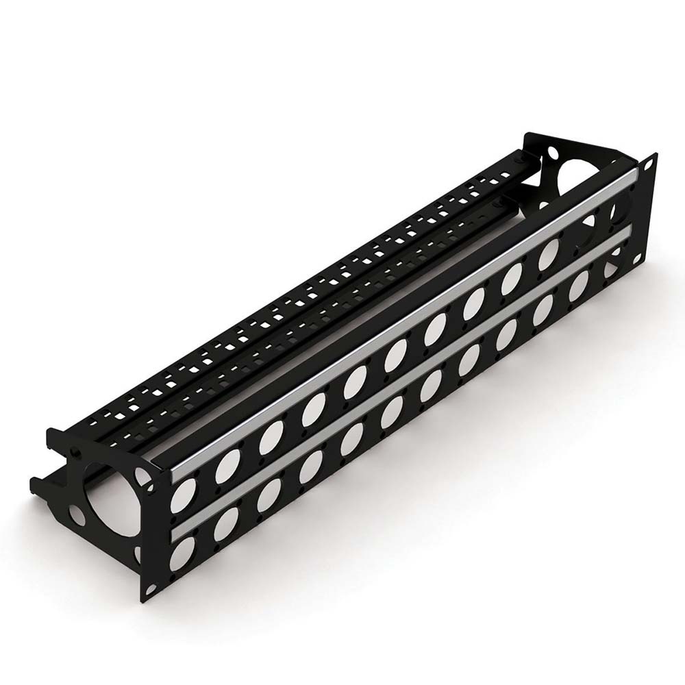Penn Elcom R2269/2UK/24 rackpaneel 24x D-hole 2HE met ID-strip & trekontlasting bar afbeelding