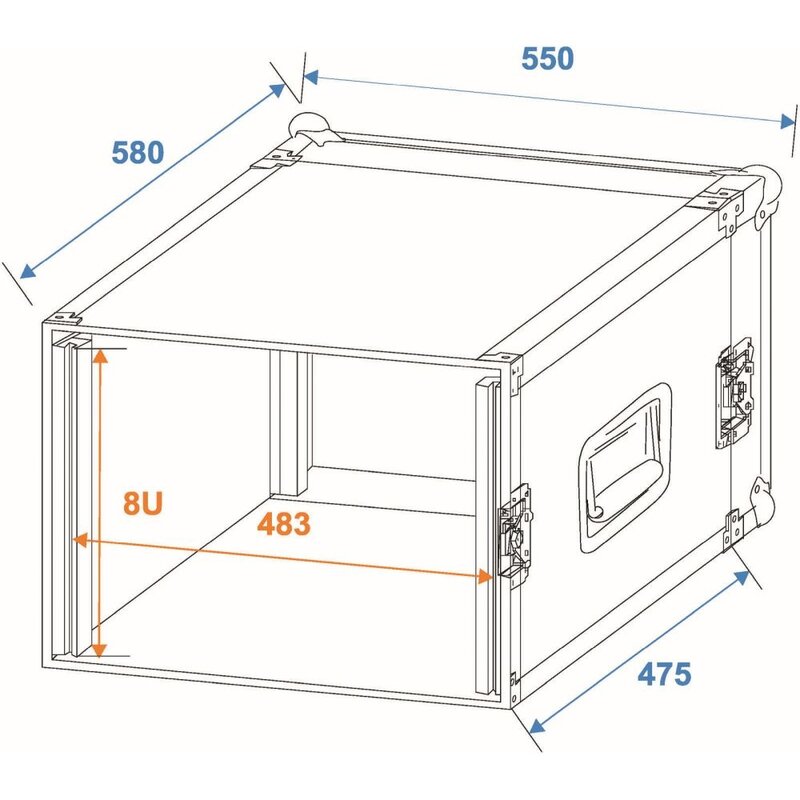 Amplifier Rack PR-2 19 inch flightcase 8 HE 470 mm diep