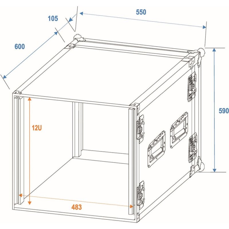 Amplifier Rack PR-2ST 19 inch flightcase 12 HE 570 mm diep