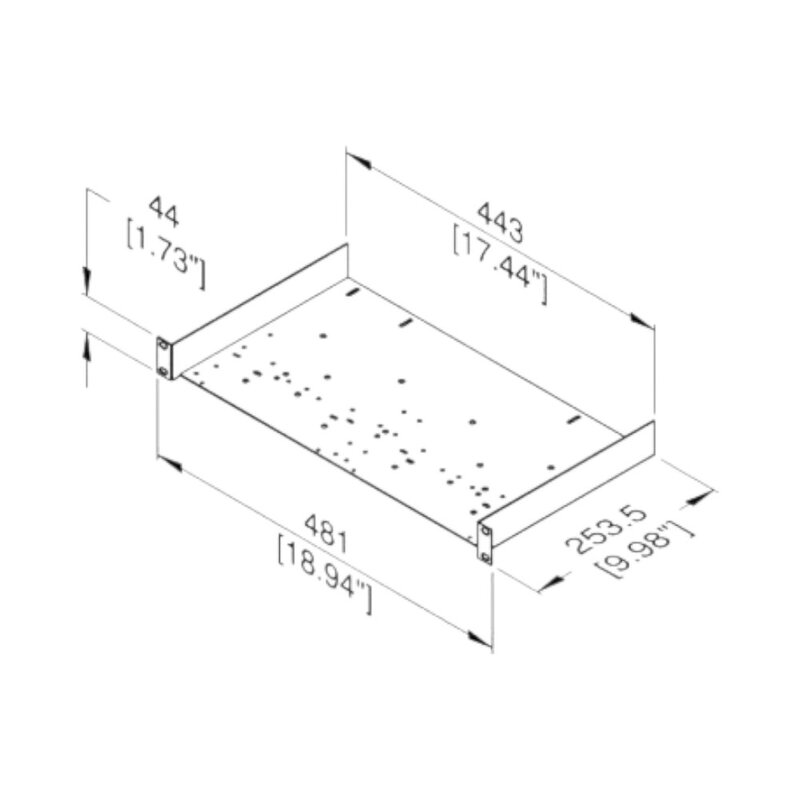 R1191/2Uk 19 inch inlay met gaten 2HE 250mm diep