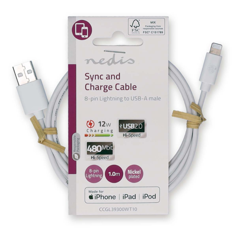 Oplaadkabel Apple lightning 8-pins naar USB 1m wit