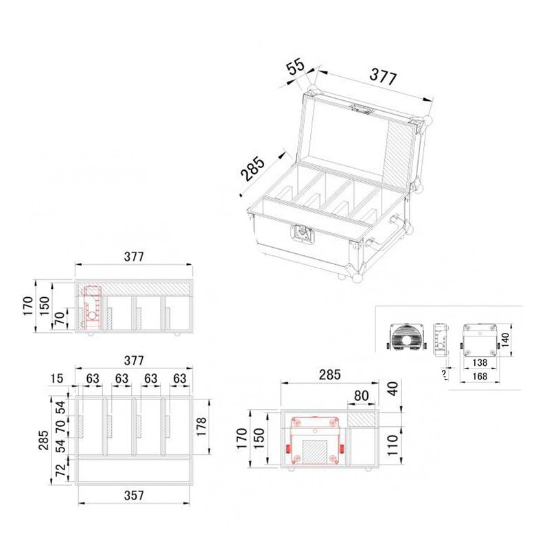 Flightcase voor 4x ACCU DECOLITE