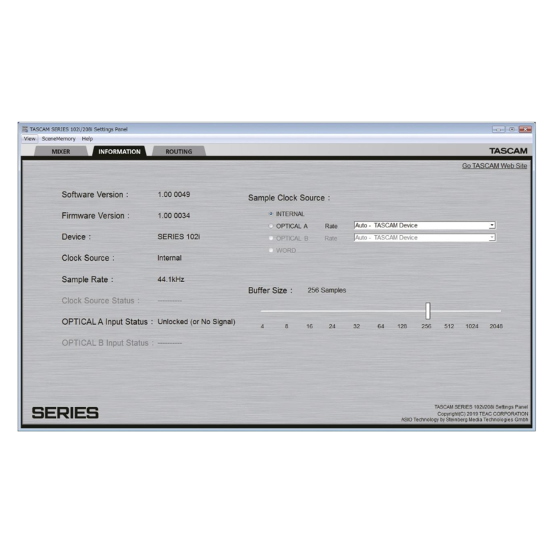 Tascam SERIES 102i USB Audio/MIDI Interface met DSP-mixer SERIES 102i USB Audio/MIDI Interface met DSP-mixer