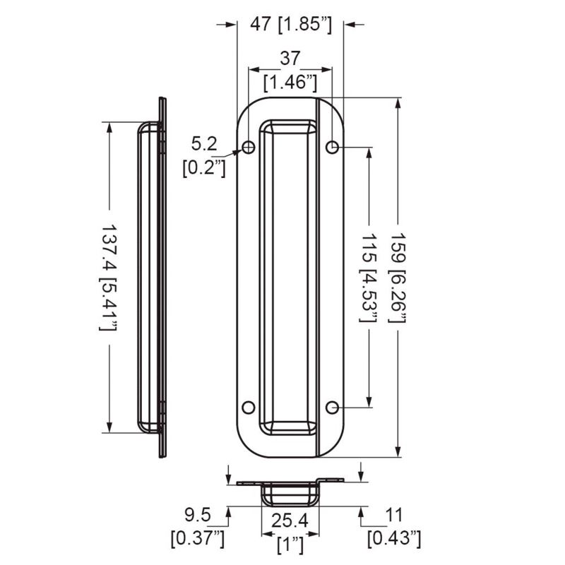 D9282 PennBrite Verzinkte inbouwhandvat 10 mm (offset)