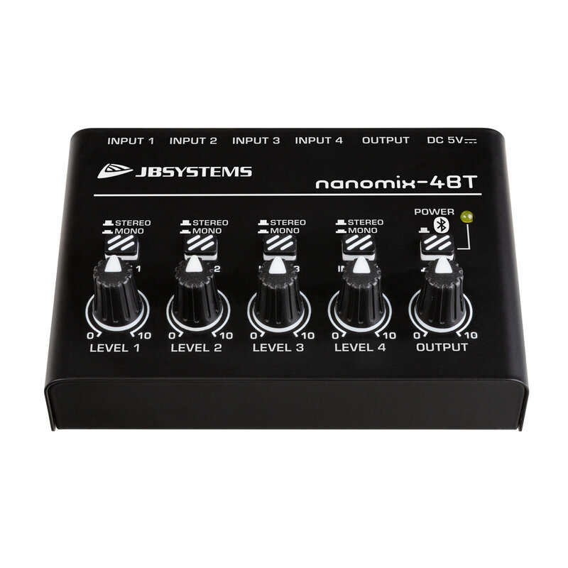 JB Systems NANOMIX-4BT 4-kanaals mixer / audio-interface / bluetooth-ontvanger NANOMIX-4BT 4-kanaals mixer / audio-interface / bluetooth-ontvanger