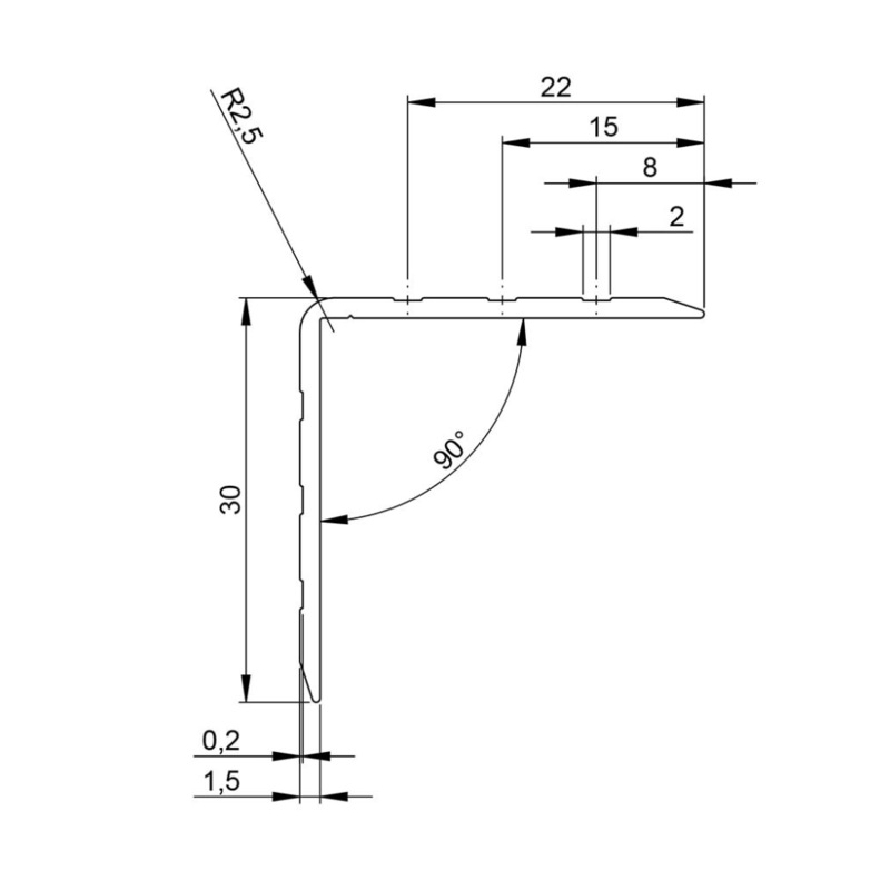 6105 BLK Aluminium hoekprofiel 30x30mm 1,5mm dik zwart
