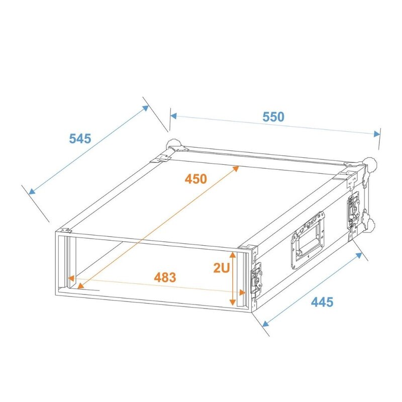 Roadinger Rack Profi 19 inch flightcase 2HE 450mm diep Rack Profi 19 inch flightcase 2HE 450mm diep