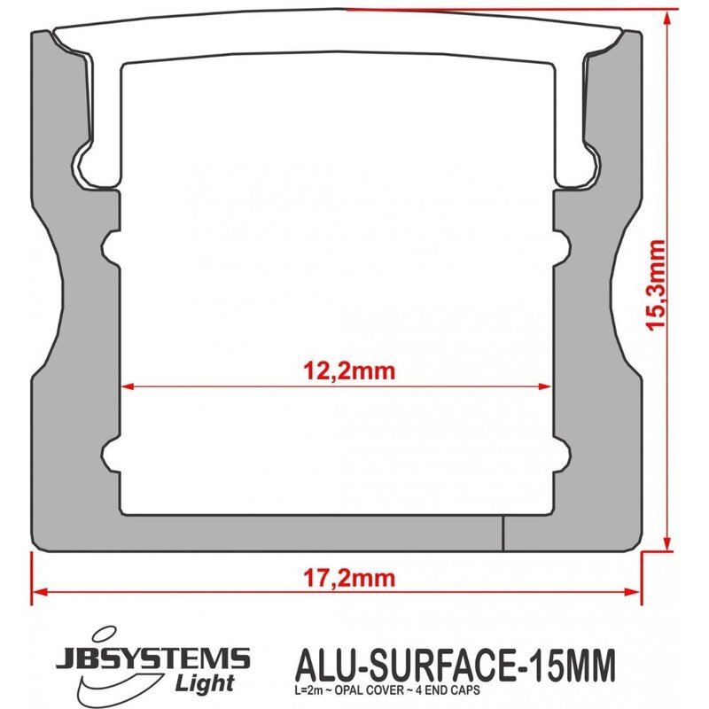 ALU-SURFACE-15MM Hoog opbouw profiel 2 m