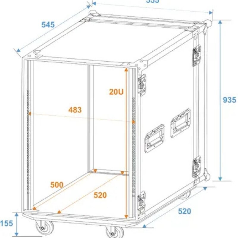 Roadinger Rack Profi 19 inch flightcase 20HE 450 mm diep met wielen Rack Profi 19 inch flightcase 20HE 450 mm diep met wielen