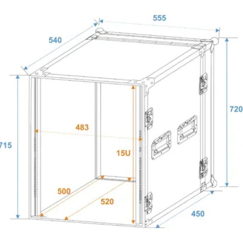 Roadinger Rack Profi 19 inch flightcase 15HE 450 mm diep Rack Profi 19 inch flightcase 15HE 450 mm diep