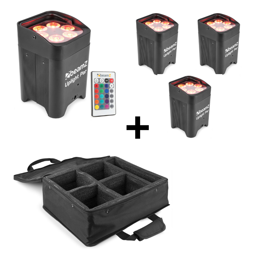 BeamZ 4x BBP96 Accu uplights + AC-460 flightbag