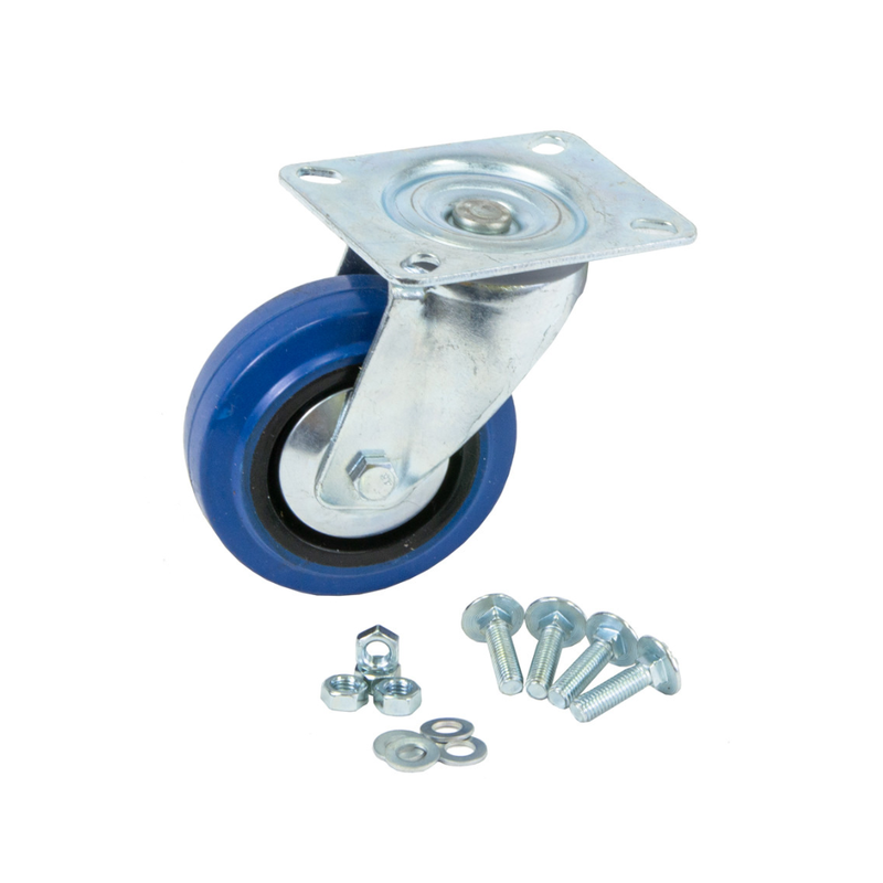 Zwenkwiel 100mm ongeremd blauw met schroevenset