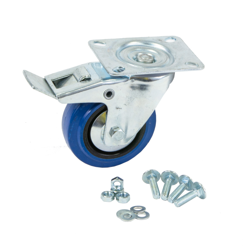 Zwenkwiel 100mm geremd blauw met schroevenset