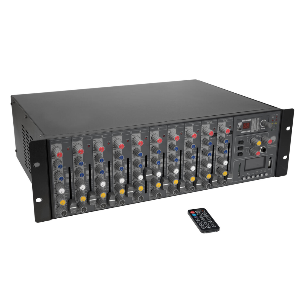 Omnitronic RM-1422FXA 12-kanaals power mixer met USB, DSP-FX & MP3