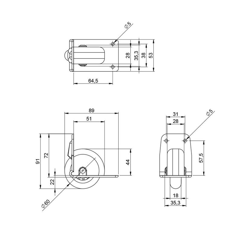 3783 Inbouw flightcase wiel