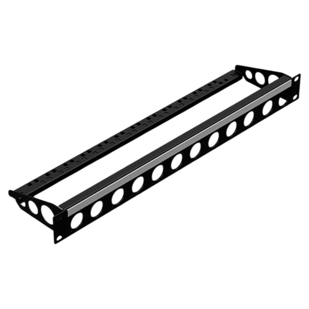 Penn Elcom R2269/1UK/12 rackpaneel 12x D-hole 1HE met ID-strip & trekontlasting bar