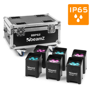 6x BBP62 par uplights op accu + flightcase met oplaadfunctie