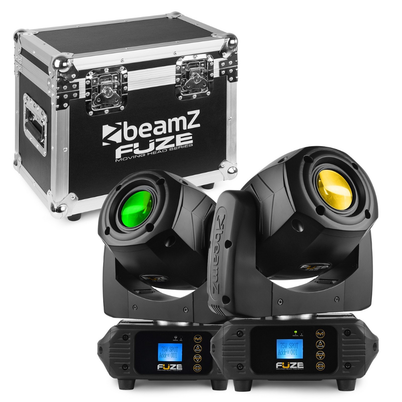 2x Fuze75S LED Spot moving head met flightcase