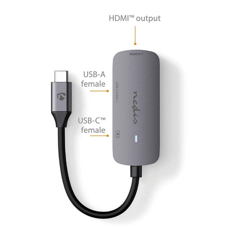 USB Multi-Port Adapter USB-C naar HDMI & USB-A/C grijs