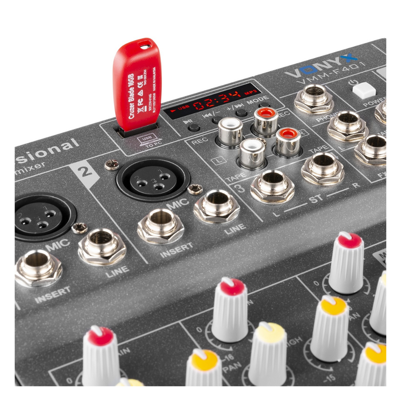 VMM-F401 4-kanaals mixer met USB & MP3-speler