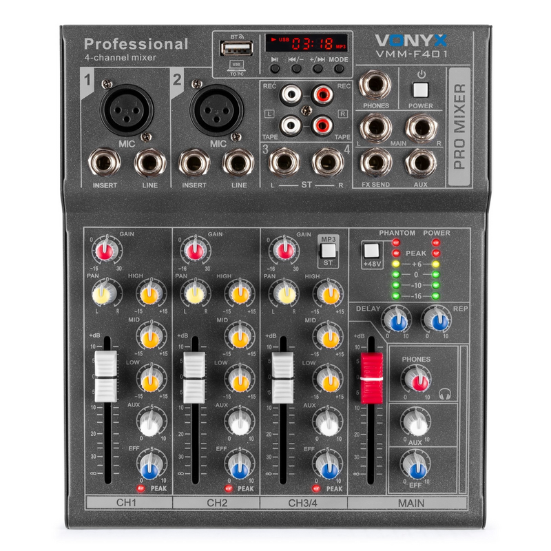 VMM-F401 4-kanaals mixer met USB & MP3-speler