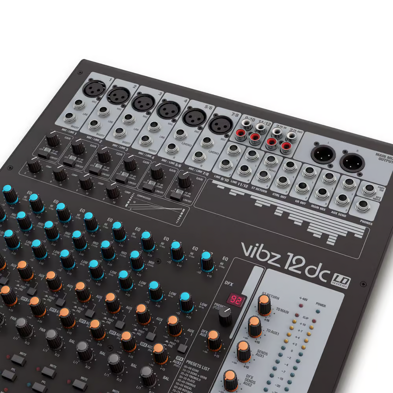 VIBZ 12DC 12-kanaals PA-mixer met effecten en compressor