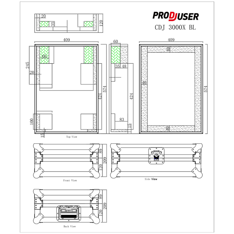 CDJ-3000X-BL flightcase voor CDJ-3000X zwart