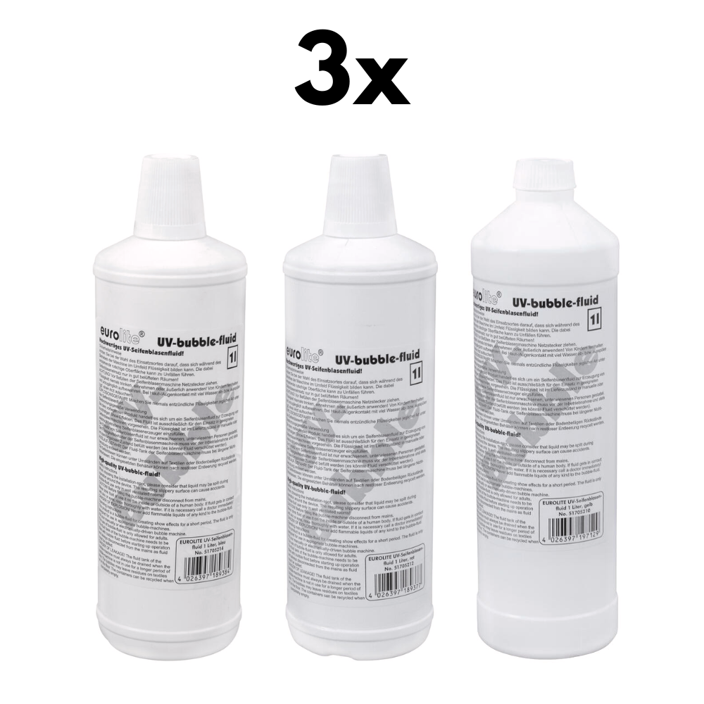 Eurolite UV Bellenblaasvloeistof set 3x 1L rood, blauw & geel