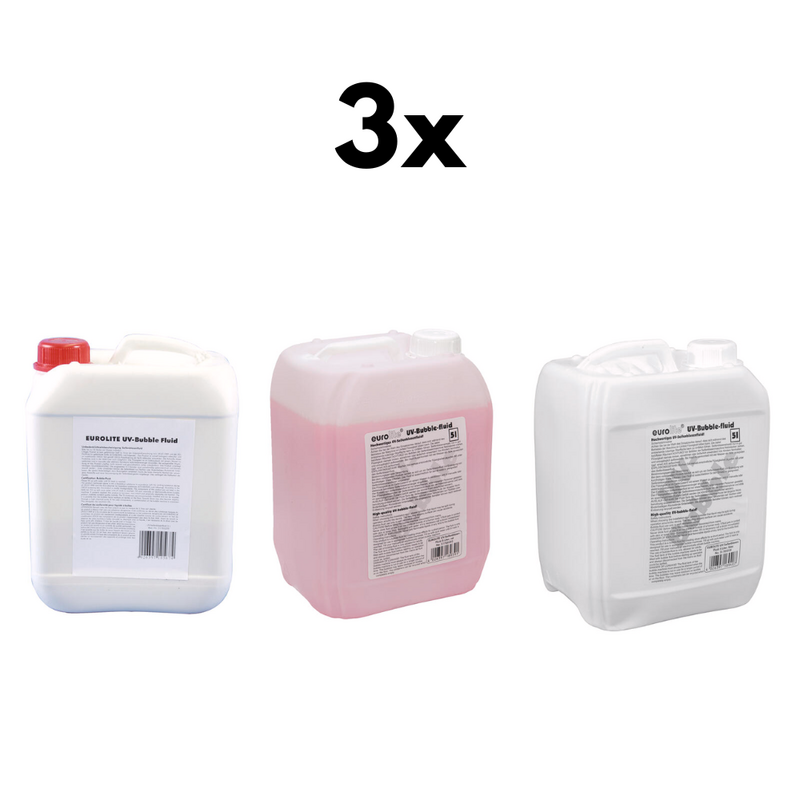 UV Bellenblaasvloeistof set 3x 5L rood, blauw & geel