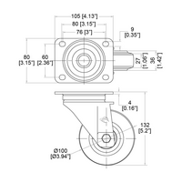 Zwenkwiel zonder rem - blauw -  Ø 100mm