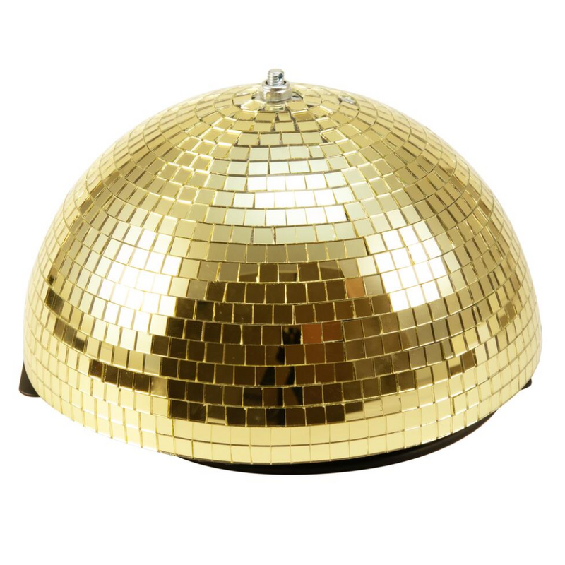 Halve spiegelbol 30cm met motor goud