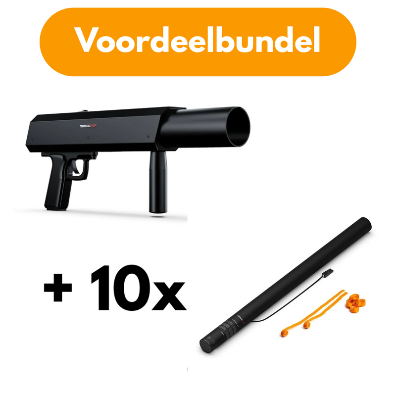 Deejay Shotgun confettishooter + 10x Electric Streamer Cannon 80cm oranje