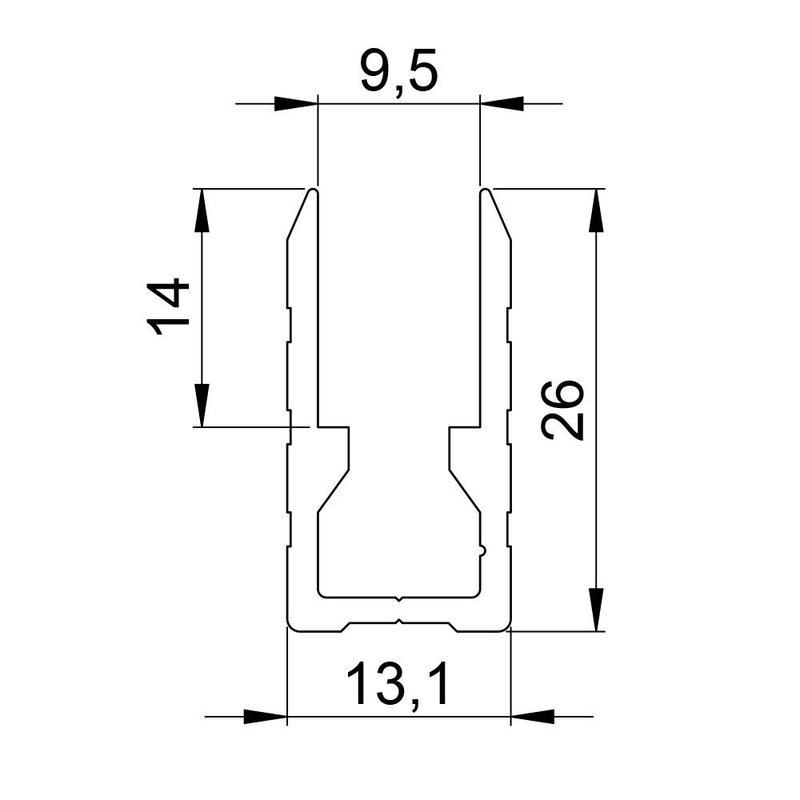 Aluminium U-profiel 9,5mm met tunnel