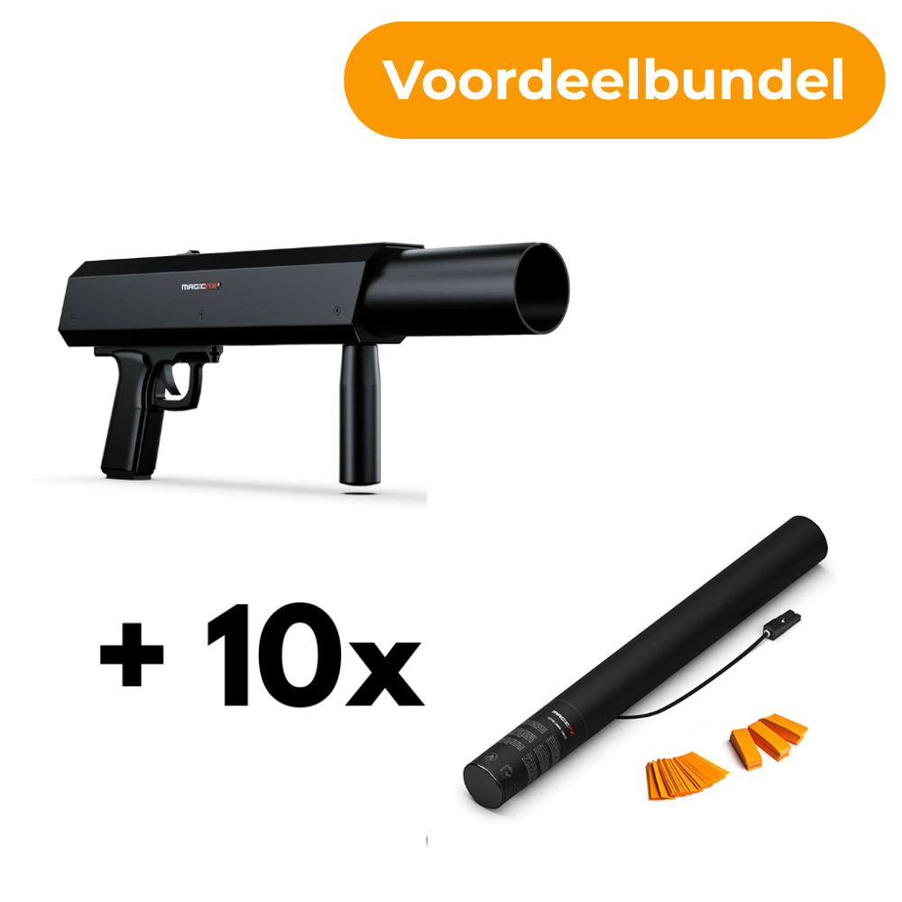 MagicFX Deejay Shotgun confettishooter + 10x Electric Confetti Cannon 50cm oranje