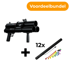 MagicFX Confetti Gun + 12x Electric Streamer Cannon 80cm multicolour bundel Confetti Gun + 12x Electric Streamer Cannon 80cm multicolour bundel